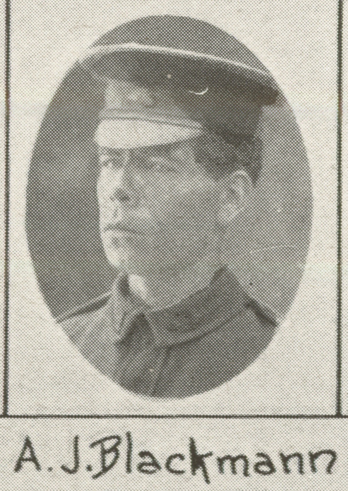 A.J. Blackmann one of the soldiers photographed in The Queenslander Pictorial supplement to The Queenslander 1917.