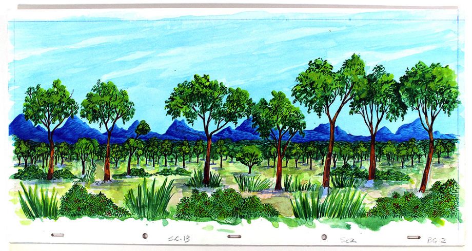 Drawing of bushland and mountains from The Southern Cross