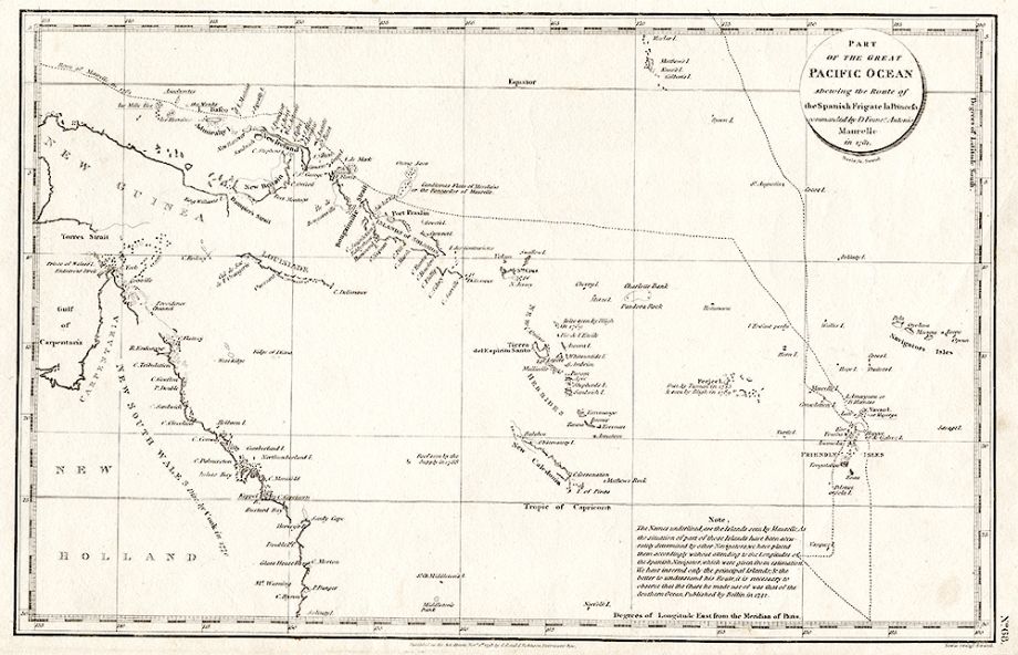 1798 Part of the great Pacific Ocean shewing the route of the Spanish frigate la Princesa, commanded by D. Franc(isc)o Antonio Maurelle in 1781. Samuel John Neele 1758-1824. London : G.G. and J. Robinson :1798.