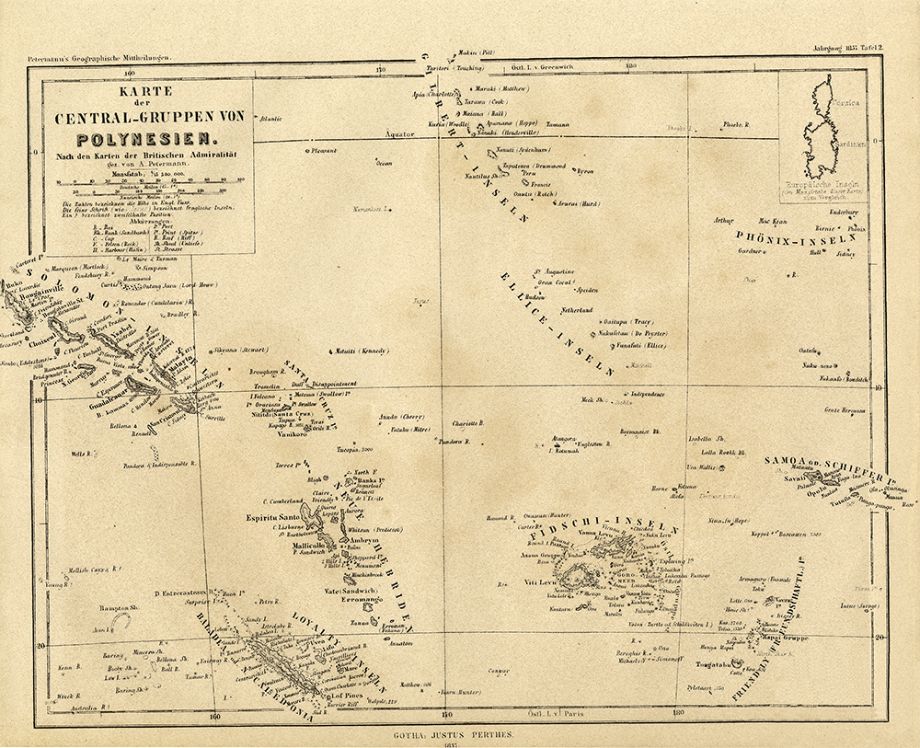 1857 Karte der Central-Gruppen von Polynesien: Nach den Karten der Britishen Admiralitat. Augustus Petermann 1822-1878. Gotha Germany : Justus Perthes :1857. 