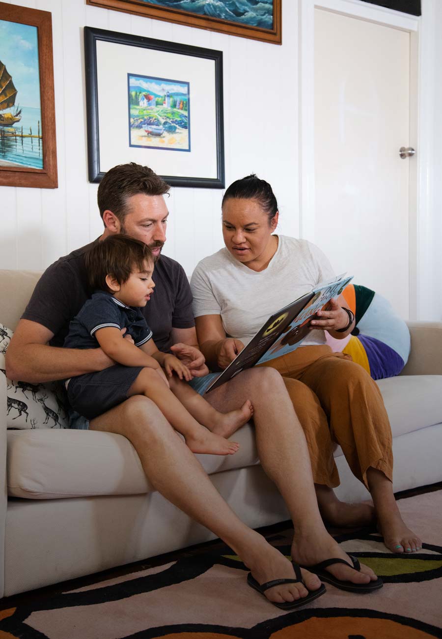 Family reading inside