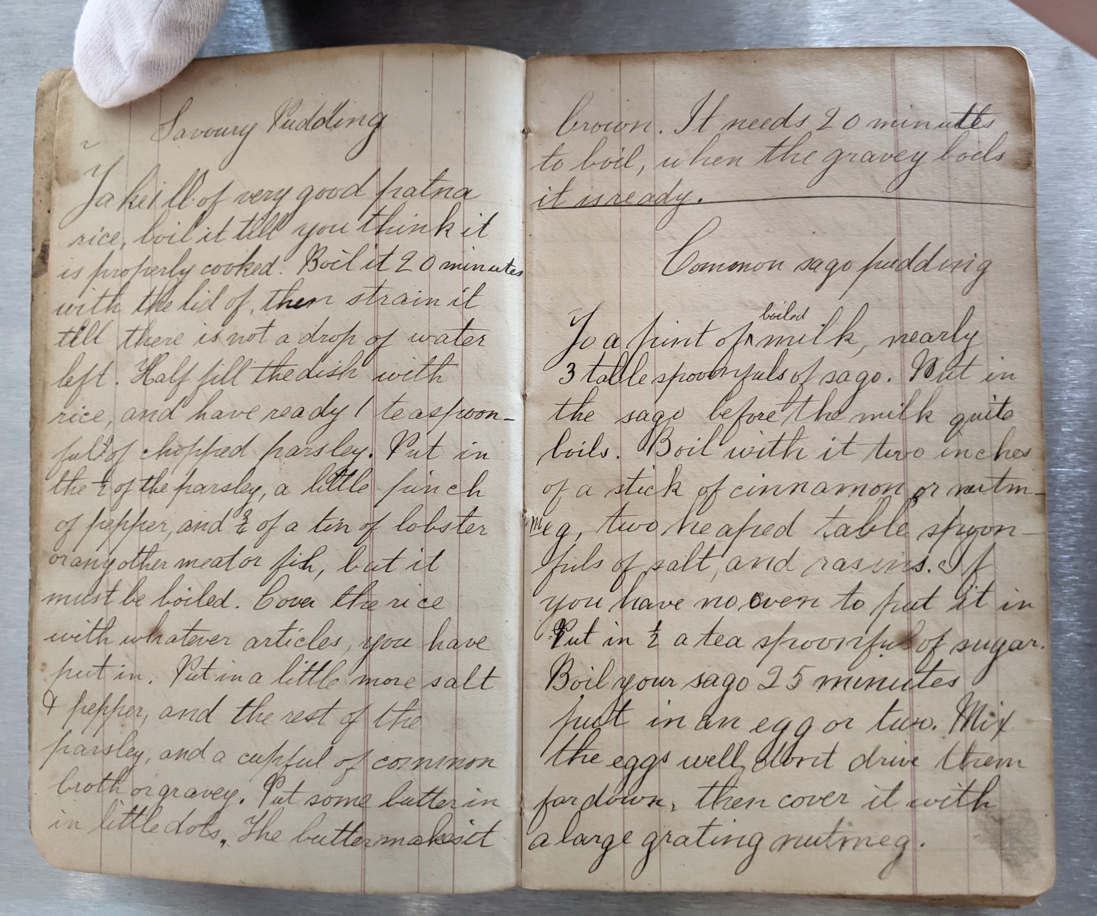  M 694 Margaret and Mary Gray diaries. Recipes for puddings.