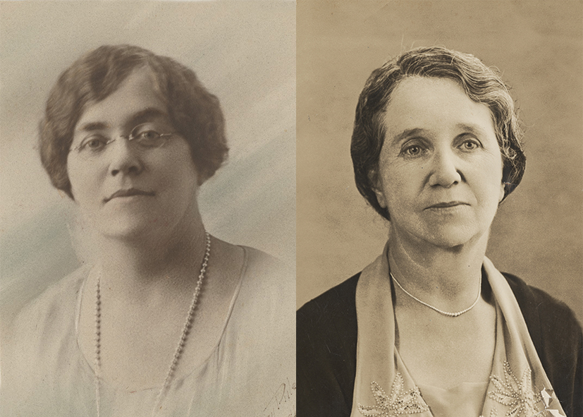 Portraits of two women from 1940s in sepia tone