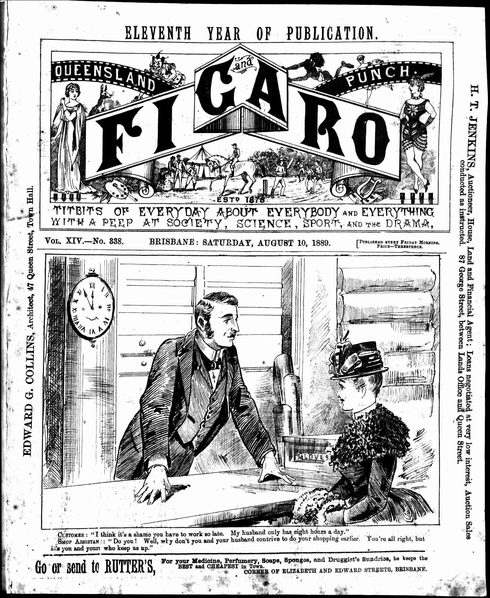 Queensland Figaro and Punch cover page (1889, August 10)