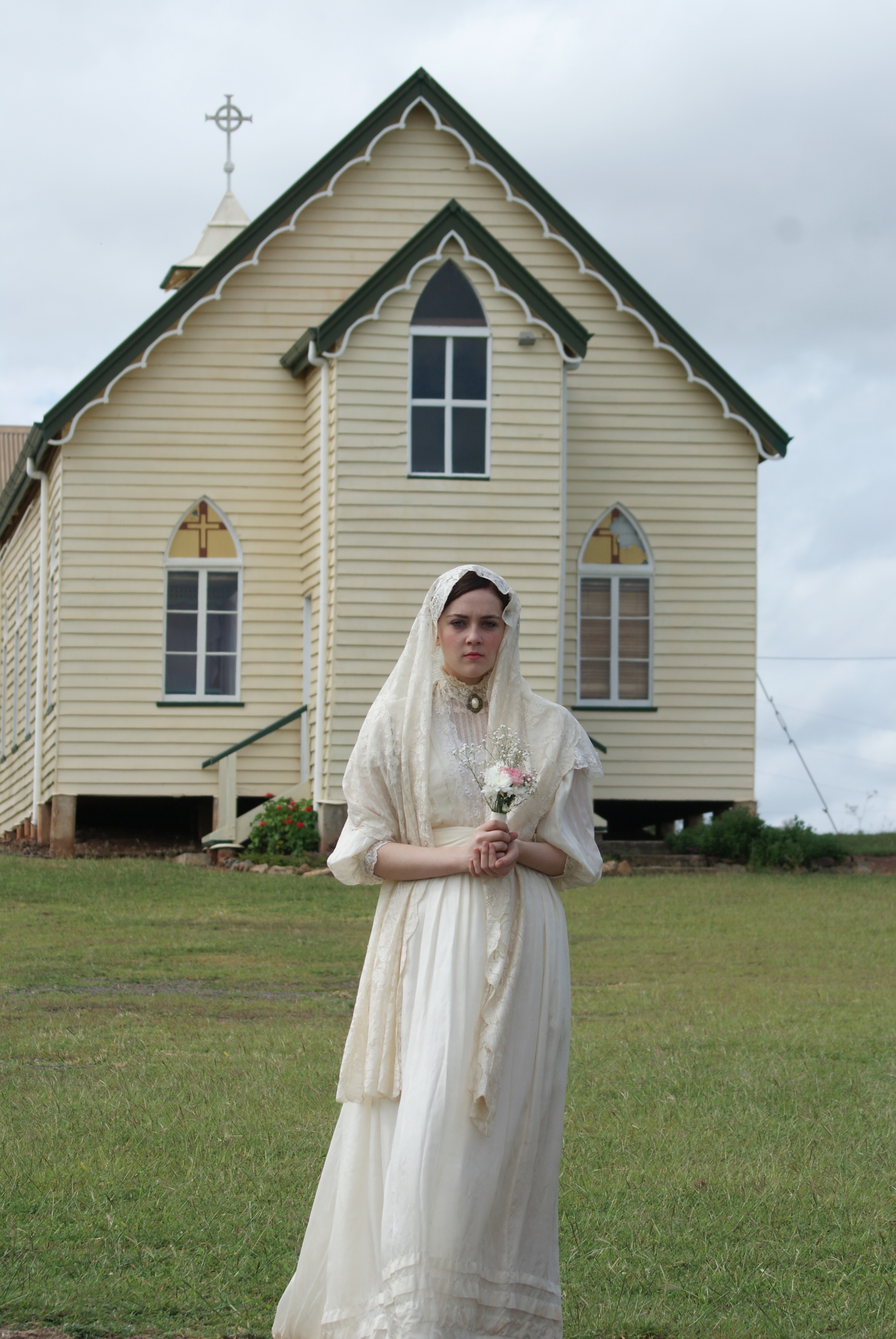 A scene shot at St Patrick’s Catholic Church. Actor, Hannah Barlow, plays Daisy Bates. 