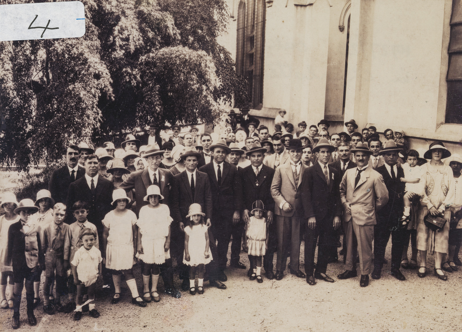 Group gathered at the first Greek Orthodox Church of St. George in South Brisbane around 1928