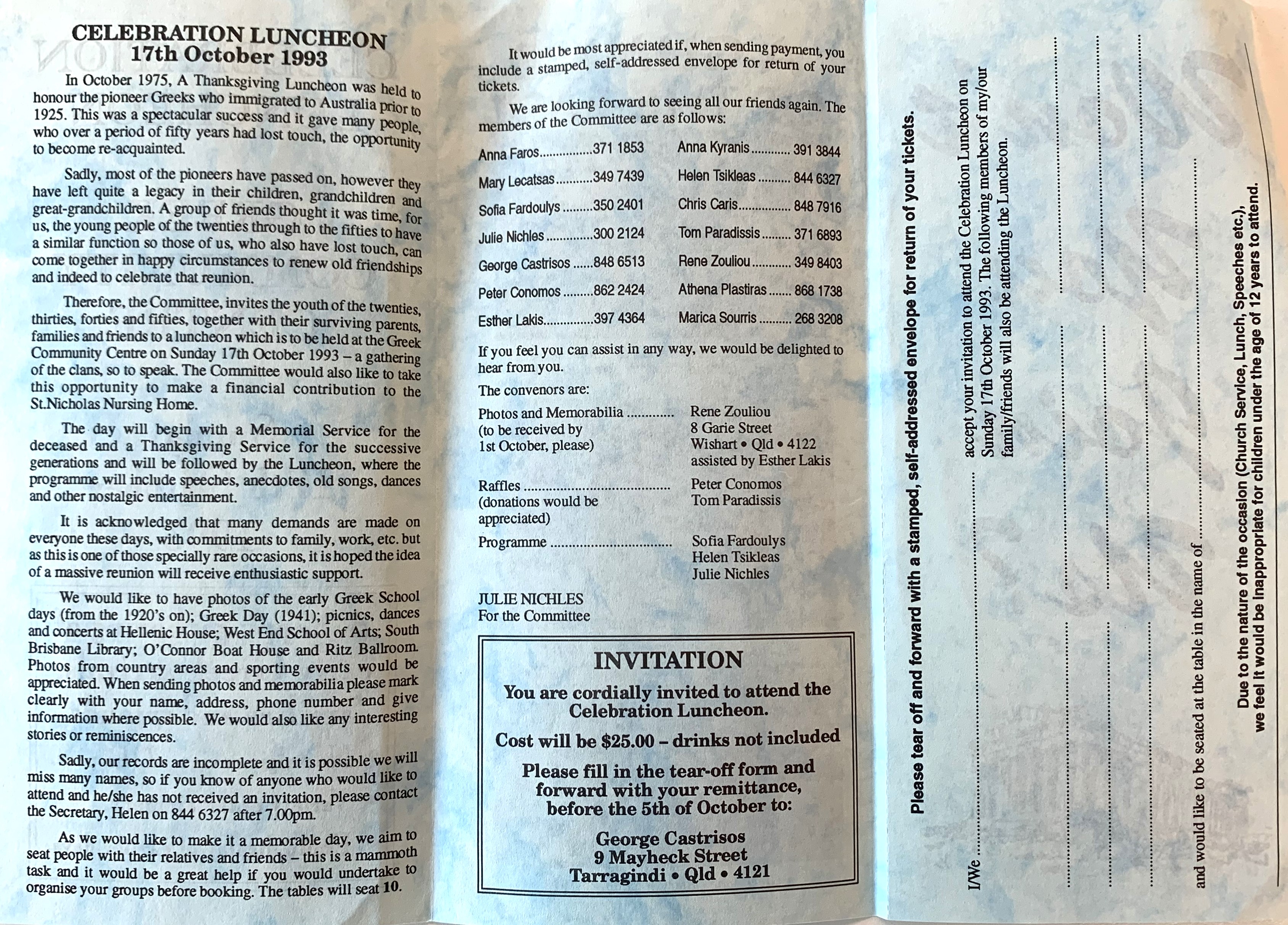 1993 Celebration Luncheon leaflet