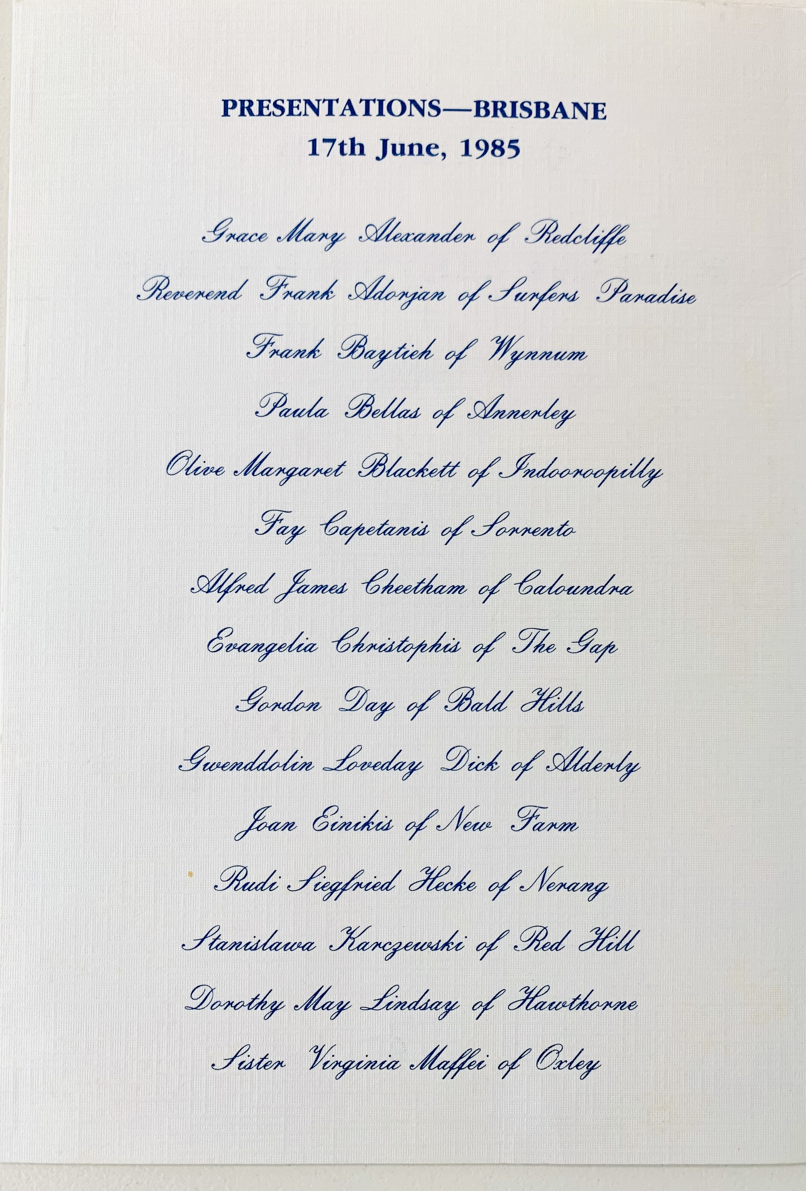 Queensland Migrant Service Awards 1985 - Evangeli Christofis 