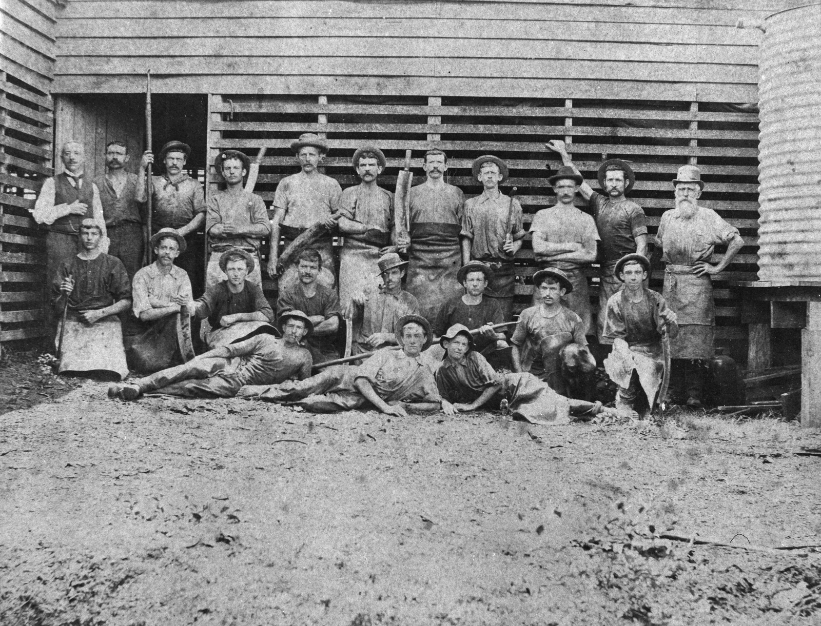 Employees of Granlund’s Tannery outside the drying shed on Free Street, Newmarket, ca1899