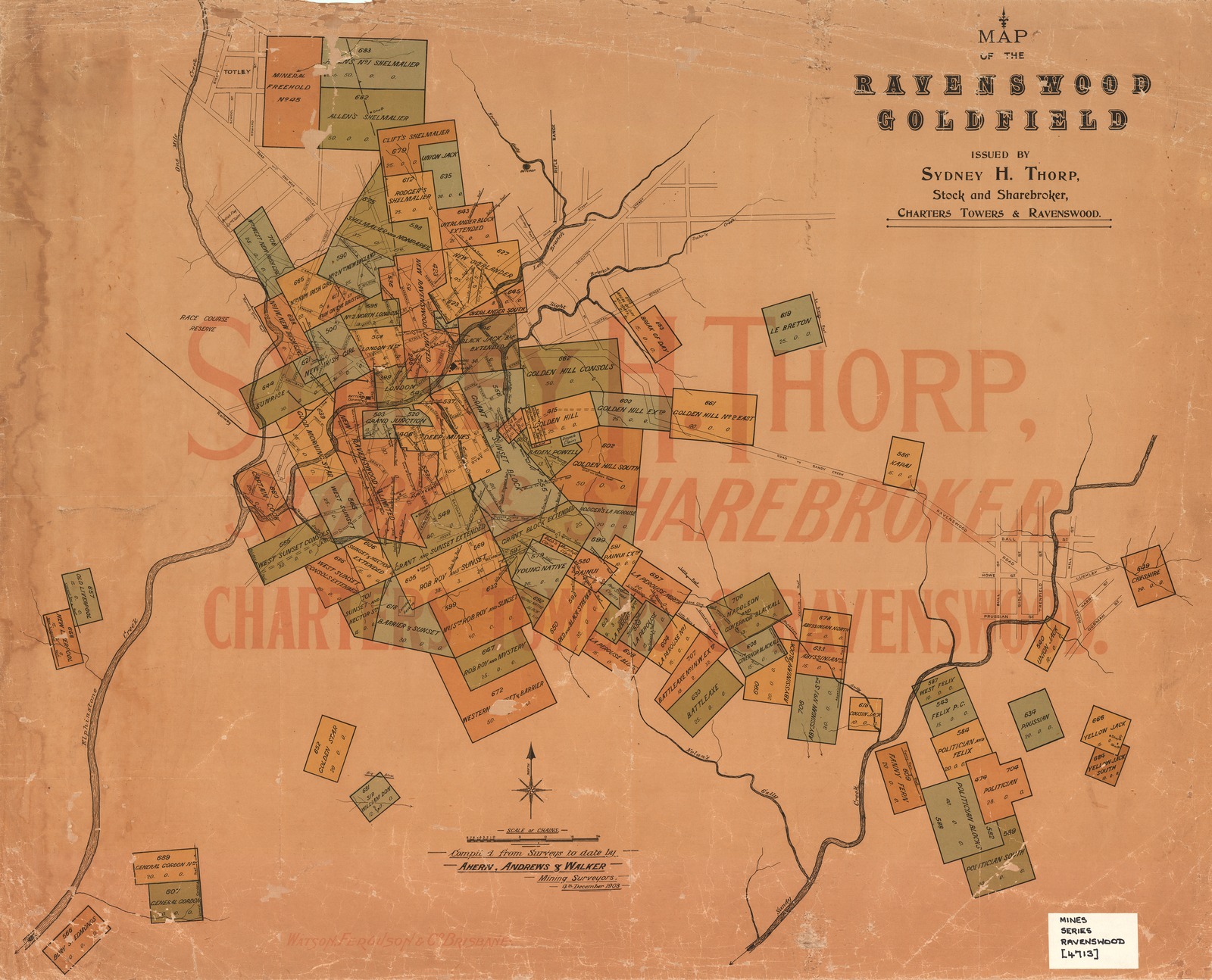 Map of Ravenswood goldfields issued by Sydney H. Thorp