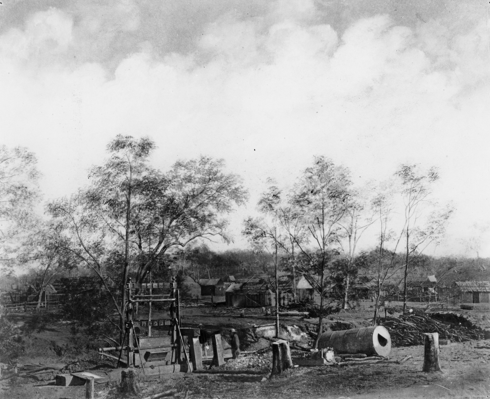 Photograph of Ravenwood showing the construction of the Lady Blanche battery 1870