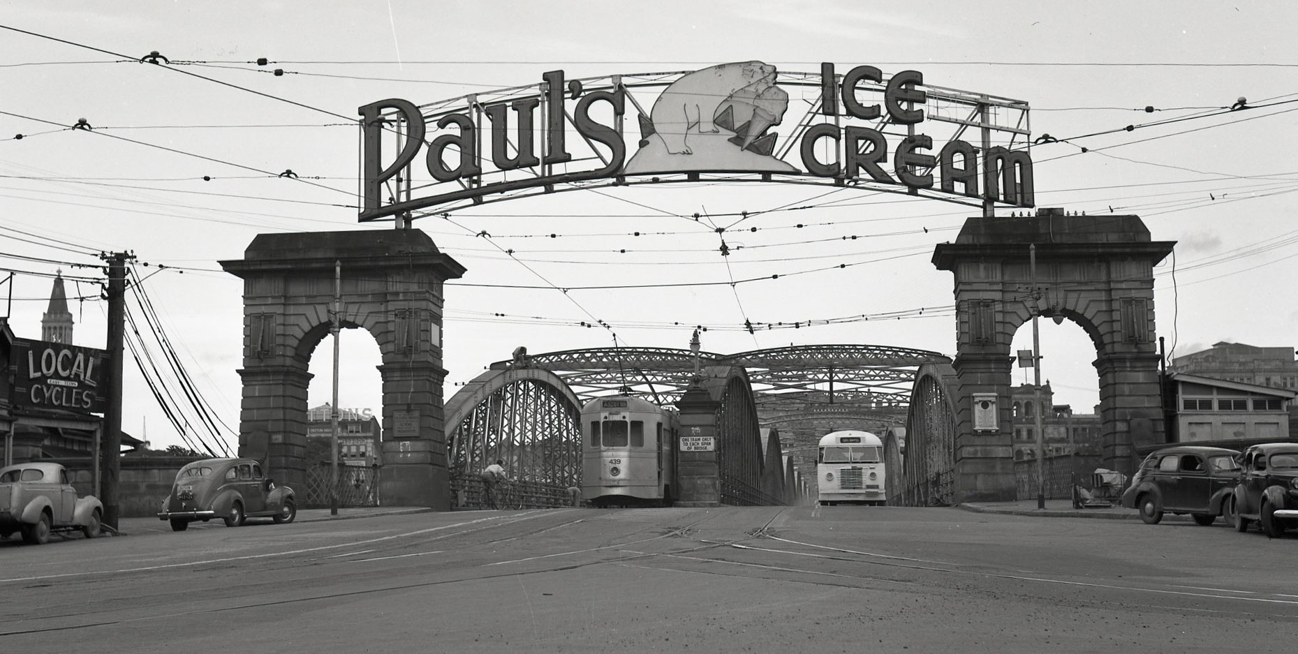 1950 Pauls Ice Cream Polar Bear advertising sign on Victoria Bridge southern approach_BCC