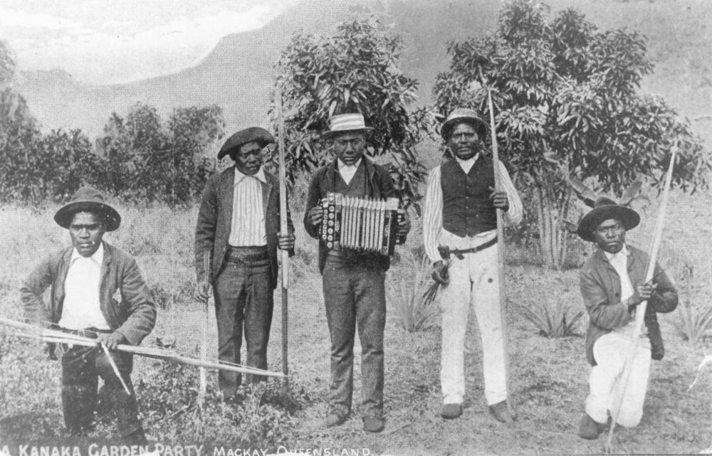 Australian South Sea Islanders at a garden party near Mackay, Queensland, date unknown