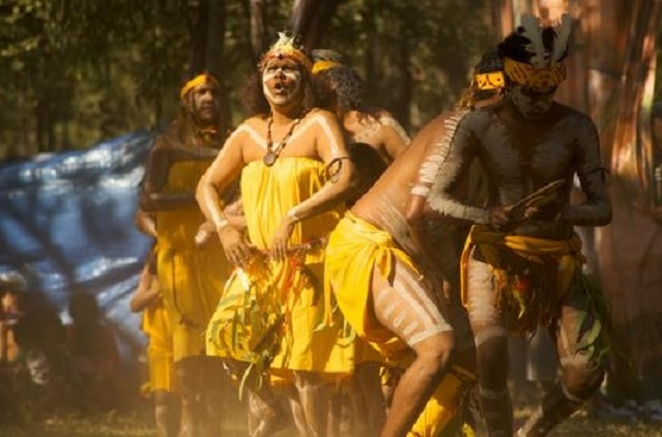 Acc: 10183, Dancers performing at the Laura Aboriginal Dance Festival, 2009, John Oxley Library, State Library of Queensland   Lilian Willis Snr, performing at the 2009 Laura Dance Festival with members of the Gulumba Dance Group from Townsville and Palm Island. Photo by Sarah Scragg