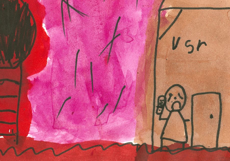 Detail from Children Aren’t Happy Being Home Alone by Sarah Guttie (6 years) The Murri School
