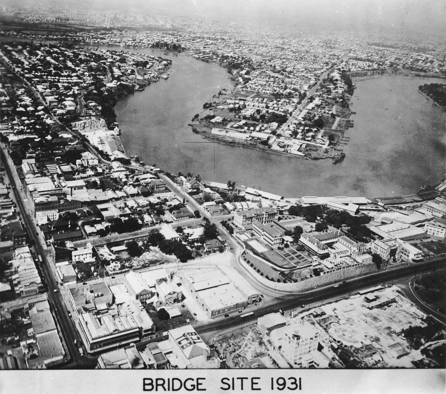 Aerial photo of the Story Bridge site, Brisbane, 1931
