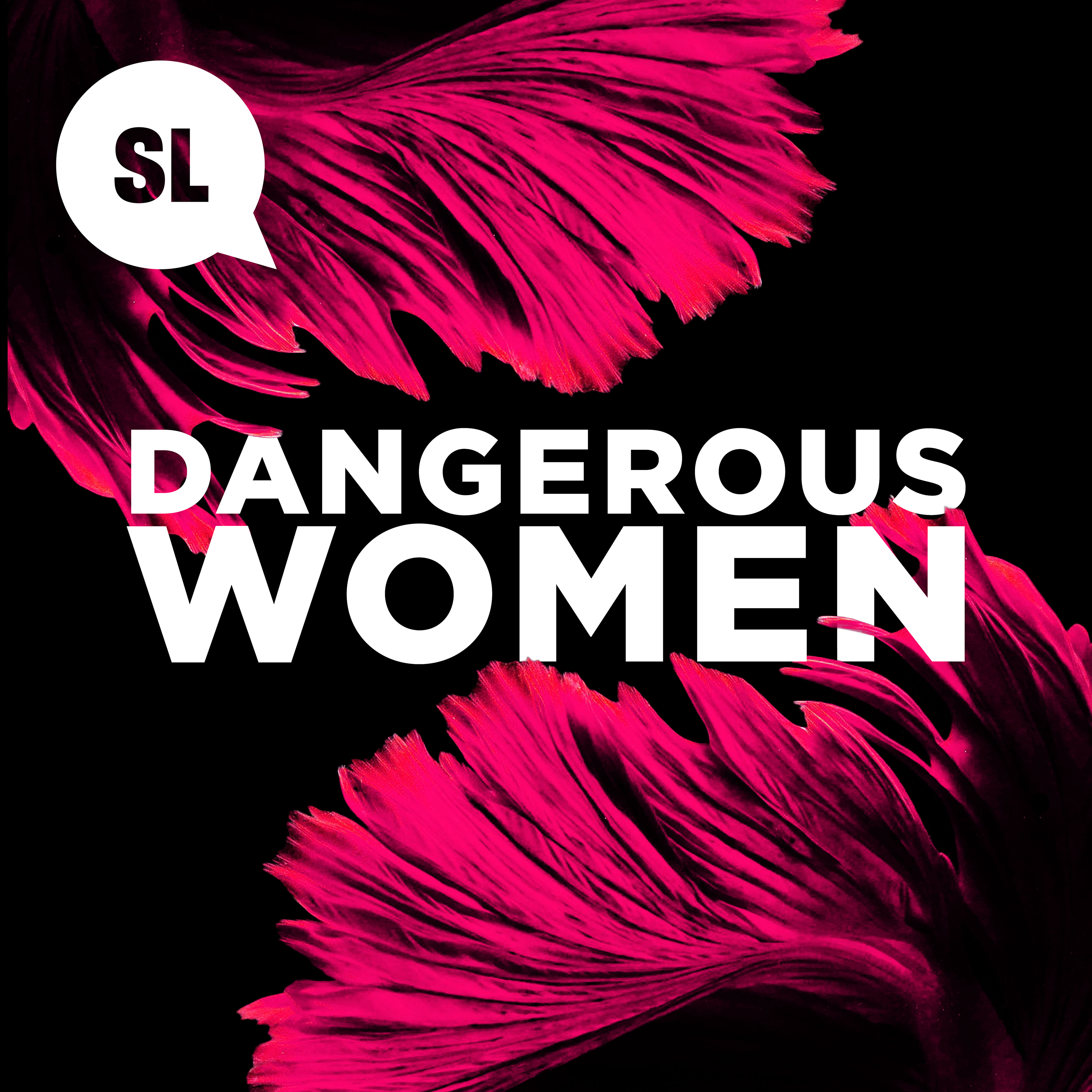 Dangerous Women Dangerous Women visual identity text and pink feathers