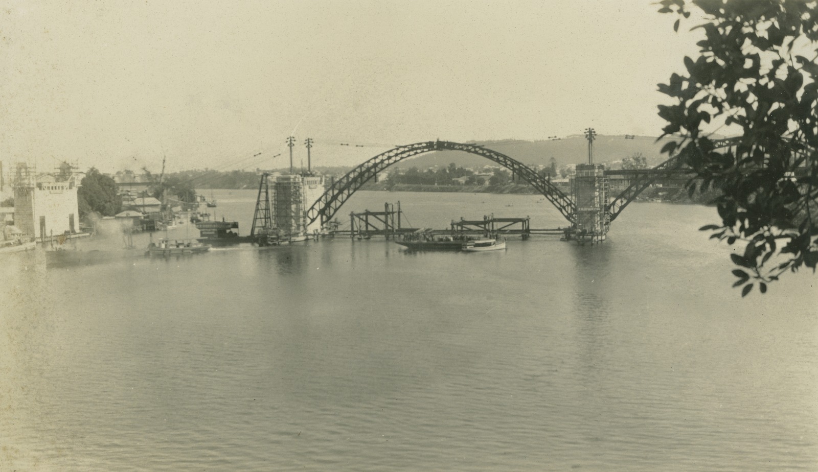 The two halves of the second arch of the Grey Street Bridge, now called the William Jolly Bridge, being joined