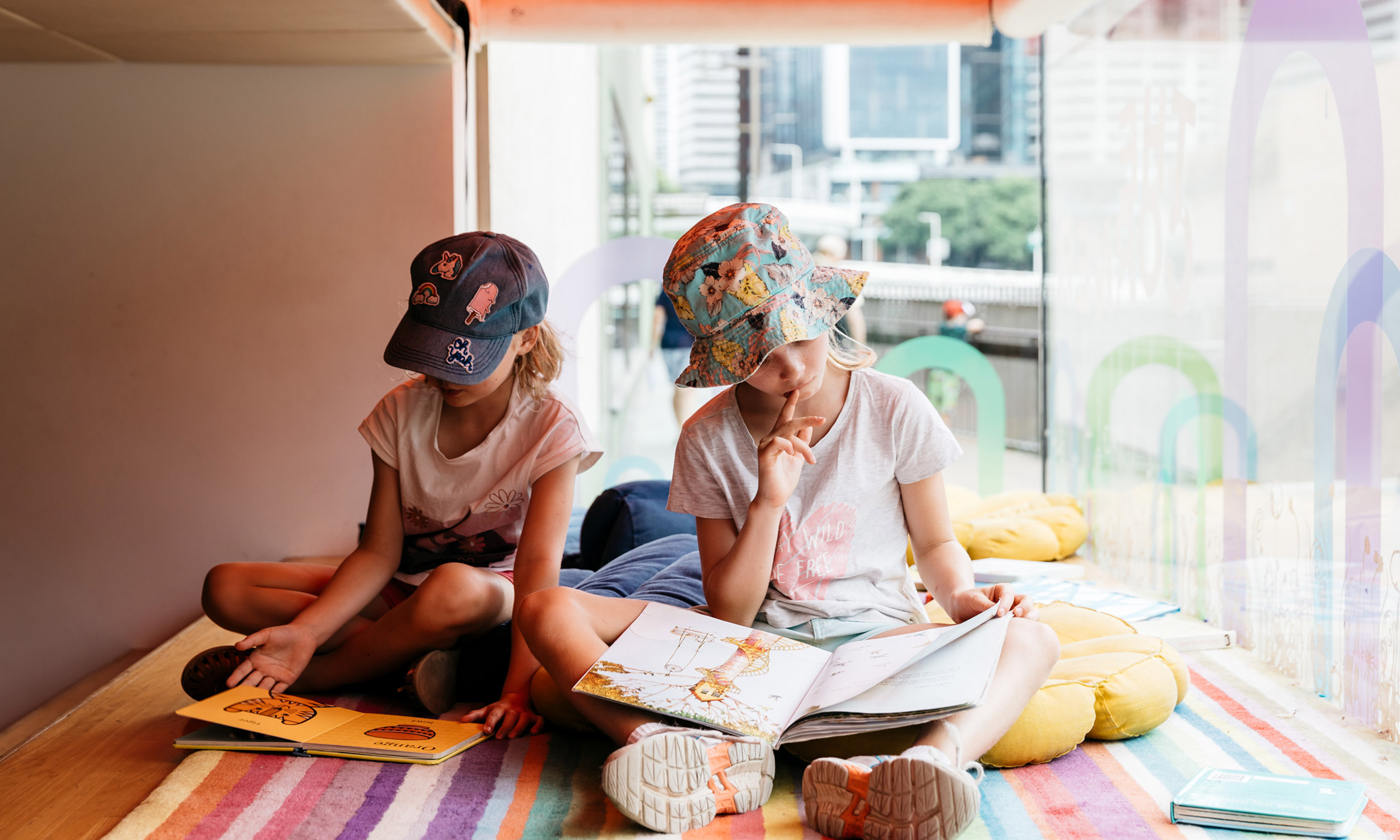 Two girls reading