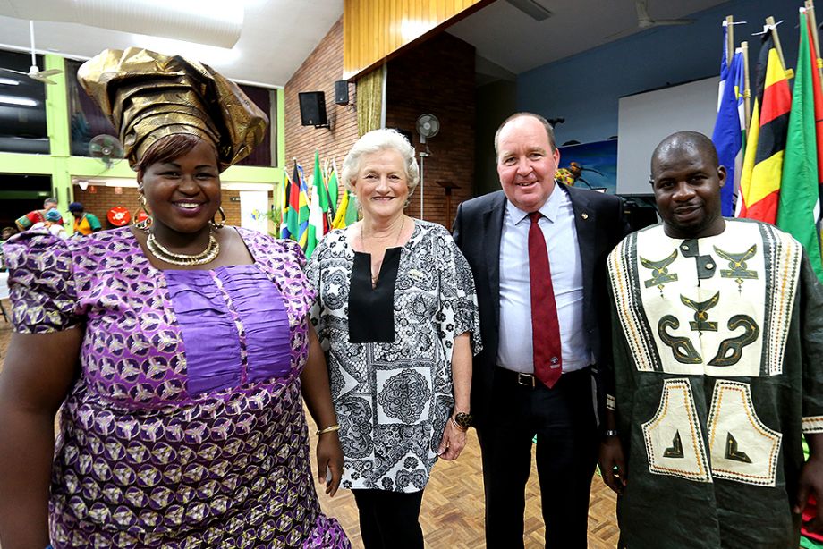 Hildah Madhuro, Rose Swadling, Bruce Young MP and Kudzai Madhuro enjoy the Africa Day celebrations