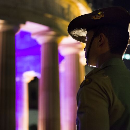  Young soldier standing at attention during the Anzac Day dawn service in Brisbane, Queensland, 2014