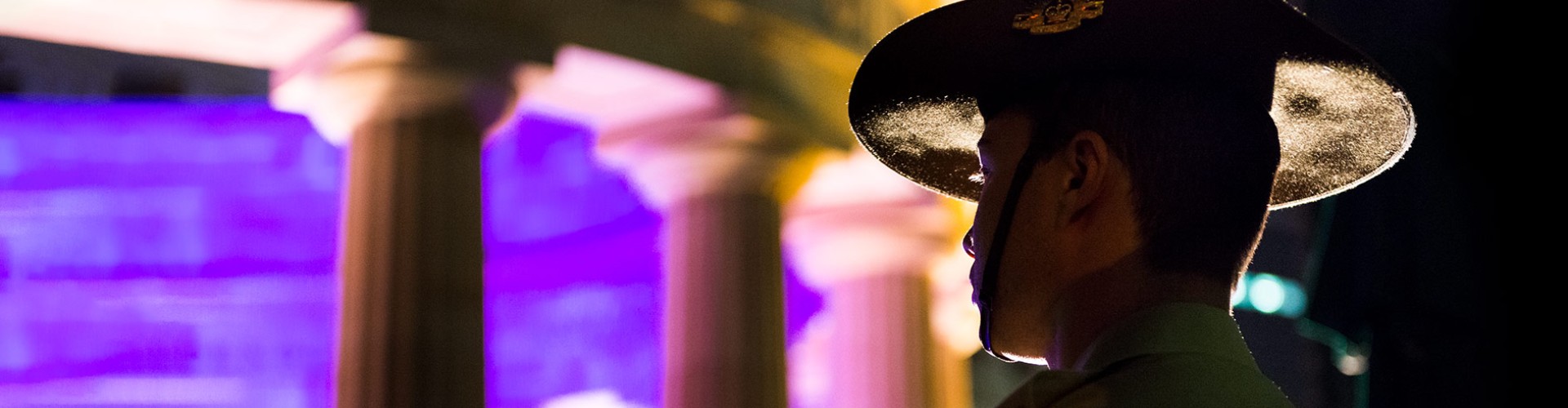 Young Soldier Standing to Attention during the Anzac Day Dawn Service