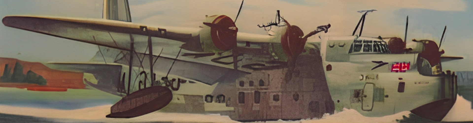 Postcard of a Hyth flying boat landing or taking off from water Colour illustration