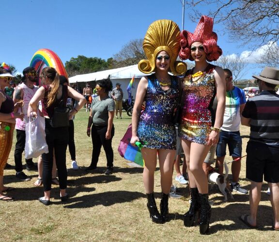 Drag queens at Brisbane Pride Fair Day, New Farm Park, 2019