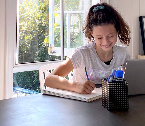 Student studying at home