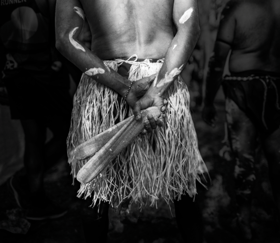 First Nations performers waiting side stage to perform at Laura Quinkan Dance Festival