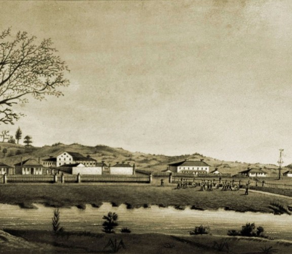 Watercolour painting of Moreton Bay Settlement New South Wales in 1835.