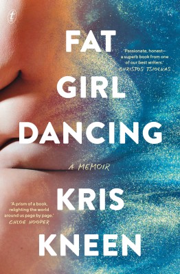 The cover of Fat girl dancing by Kris Kneen showing a person's body overlaid with blue glitter