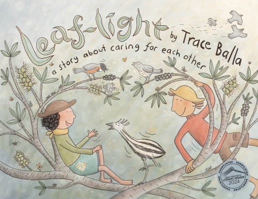 Leaf-light by Trace Balla; the cover shows two people in a tree with birds