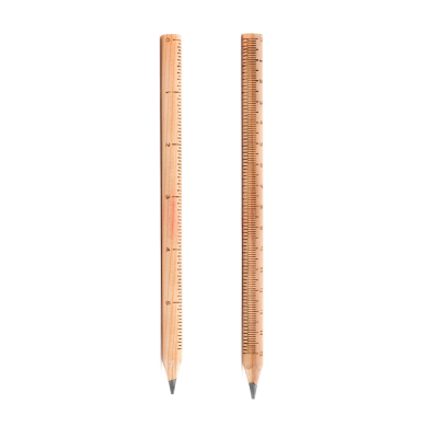 Two wooden pencils with ruler markings