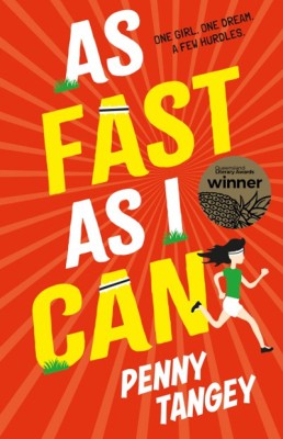 Cover of As Fast As I Can by Penny Tangey, showing an illustration of a girl running in athletic gear against a red background.