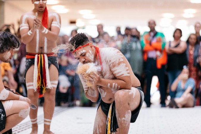 Nunukul Yuggera Dancers performing Smoking Ceremony 
