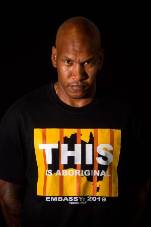 Conrad (CJ) Ahwang Muluyligal wearing THIS IS ABORIGINAL 2019 shirt