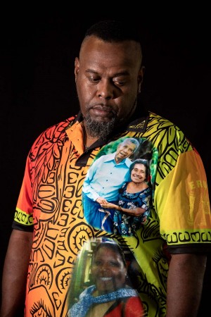 Franklin Mye wearing Mye Family Tombstone Opening shirt