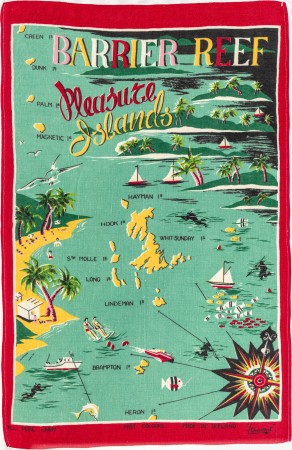 Colourful tea towel of Barrier Reef islands 