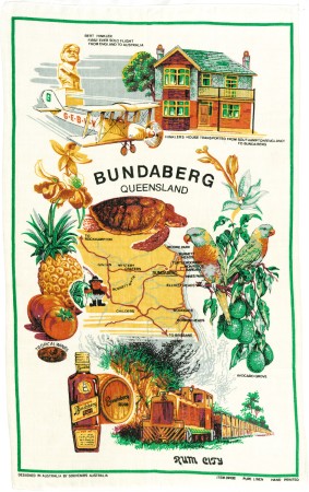 Colourful tea towel of Bundaberg Rum City, 0006
