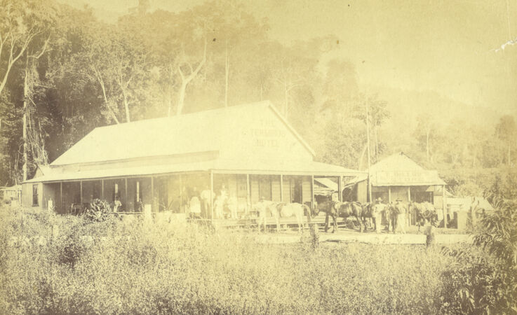 Pub building at the end of line of the Cairns Railway in 1888