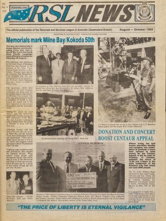 Front cover of Queensland RSL News, August to October 1992