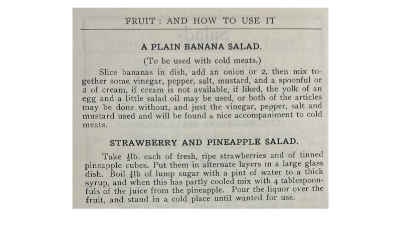 Recipes for Banana Salad, then Strawberry and Pineapple Salad