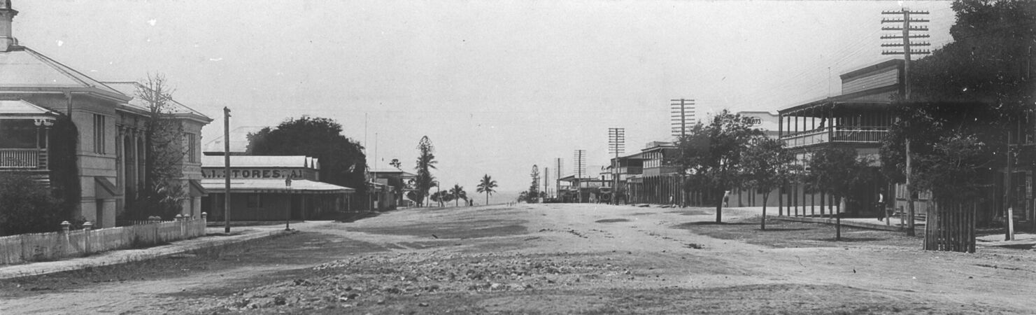 Early 1900s streetscape of small town