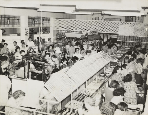 Customers at the new Brisbane Cash and Carry Supermarket, West End, 1950
