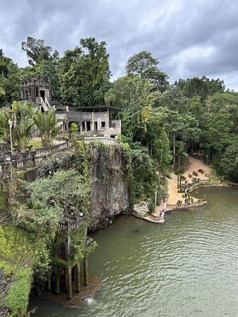 View over Paronella Park from the suspension bridge atop Mena Creek Falls.
