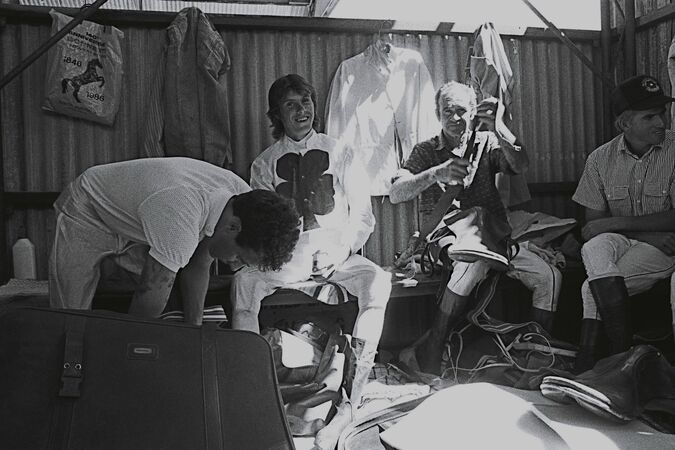 Jockeys in change room of outback racecourse building