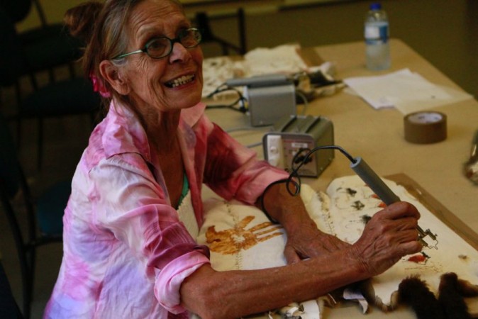 Madeline Hodge at the Gold Coast possum skin cloak workshop, 2016. Photo by Glenn Barry.