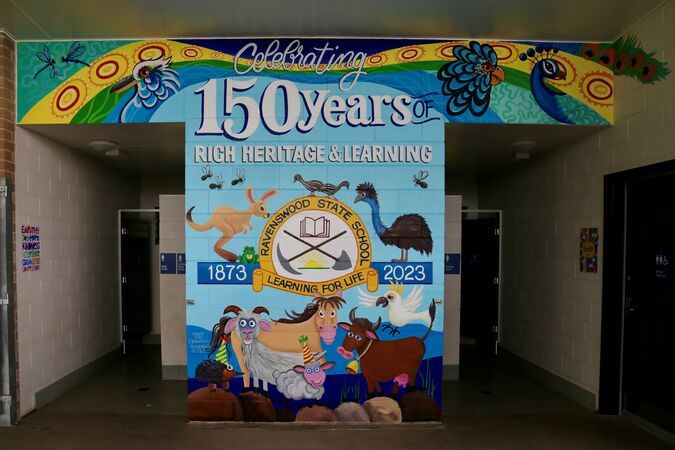 Ravenswood State School 150th Anniversary mural, covered outdoor learning area. 