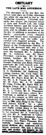 Obituary for the late Mrs Anderson